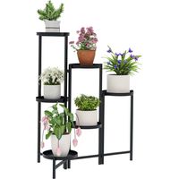 6-stufiges Pflanzenregal, verstellbar und faltbar, schraubenloses Design, mit Tür, 60 x 40 x 80 cm, Schwarz