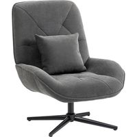 Fauteuil pivotant d'appoint, fauteuil rembourré en chenille avec coussin lombaire, dossier haut, assise profonde, gris foncé