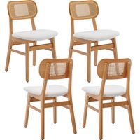 Set di 4 Sedie da Pranzo in Rattan Sedie da Cucina Gambe in Legno Sedia da Salotto Imbottite Cuscino in Pelliccia per Soggiorno, Beige