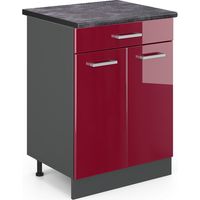 Meuble cuisine R-Line, Rouge brillant, 60cm , PT Anthracite, Vicco