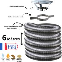 Edilinox – Kit tubage flexible double peau inox 150mm – Longueur 6 mètres – Collier et chapeau inclus – Résistant aux températures élevées