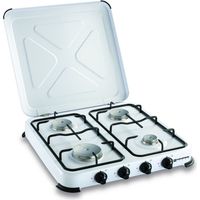 Kemper – Plaque de cuisson gaz 4 feux portable 4650W – Brûleurs en acier inoxydable – Couvercle et grille amovibles – Compatible butane/propane