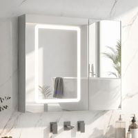 Armario de pared de baño con espejo LED 70x60 cm, mueble de 2 puertas con luz táctil y función antivaho - Blanco