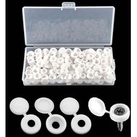 100 Pièces Bouchon à Vis en Plastique, Cache Vis à Charnière pour les Vis Nombre 6/8, avec Boîte de Rangement, Couvercles à Bouton-Pression à Vis pour Meubles, Placards, Étagères, Blanc