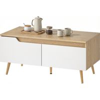 Table de centre 2 tiroirs basse salon pattes pin 100x50x46cm chêne