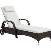 Gartenliege mit Auflage, verstellbare Rückenlehne, Metallgestell, Polyrattan, braun+creme, 200 x 73 x 103 cm