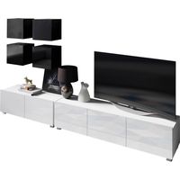 Ensemble de salon Remus XVIII, Noir + Noir brillant + Blanc + Blanc brillant