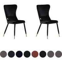 Set of 2 New York LUX Upholstered Dining Chair with Silver end Caps for Dining Room Kitchen - Black