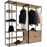 Armadio componibile con doppio guardaroba, ripiani e 2 cassetti L. 170 cm DETROIT design industriale