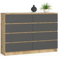 Kommode AKORD K140 Eiche Artisan 138 cm 8 Schubladen Front Graphitgrau B138 x H99 x T40 cm