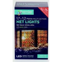 Premier 1.7m x 1.2m 180 LED Multi Action Christmas Net Window Light - Warm White