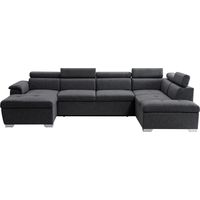 Canapé d'angle panoramique convertible en tissu – 5 places – Grand coffre de rangement – Dimensions 320,5 x 188 x 90 cm – Gris foncé – Usinestreet
