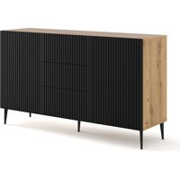 Cómoda RAVENNA B 150 cm 2D 3 cajones roble artesanal / negro mate fresado + patas