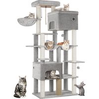 Arbre à chat 200 cm – 10 griffoirs sisal – 2 plateformes panoramiques – Base renforcée pour stabilité – Tissu pelucheux facile d'entretien