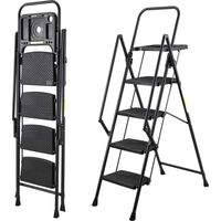 Escabeau à 4 marches, marchepied robuste en acier avec larges pédales antidérapantes, rampe, système de verrouillage de sécurité, testé pour une charge de 150 kg, échelle pliante et portable pour usag