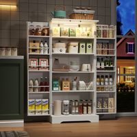 Küchenschrank mit LED-Sensorlicht und Gewürzregal, Großzügiger Doppeltür-Schrank mit Verstellbaren Regalböden und Modernem Türdesign