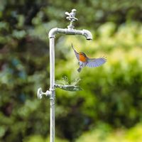 Metal Tap Bird Bath Freestanding 92cm Garden Bird Bath Feeder Rustic Leaf Bowl Outdoor Decorative Bird Feeder Stand