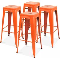 Lot 4 tabourets de bar en métal orange mat