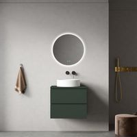 Mobile bagno sospeso 60 cm Verde Comodoro per Lavabo d'appoggio Specchio Tondo Retroilluminato - Fiji Paint Top
