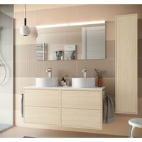 Meuble de salle de bain suspendu 120 cm en bois nordick avec double vasque - Olympus - 120 cm Avec double miroir et lampe LED - Accessorio: Con doppia colonna - Misura: 120 cm