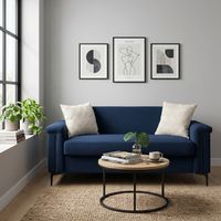 Canapé 2 places en tissu aspect lin bleu 172 cm avec pieds en métal noir