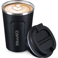 Tasse Isotherme 380ml – Mug de Voyage Café/Thé avec Couvercle Étanche, Inox Noir