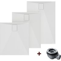 HOROW Plato de ducha blanco con superficie antideslizante, con componentes de drenaje - 90 x 80 cm / 100 x 80 cm / 120 x 80 cm