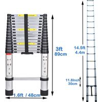 Échelle télescopique légère 4,4m Echelle Pliante Aluminium avec Le mécanisme de rétraction, Charge Maximale 150kg, Sûre et Solide, Extensible Ladder