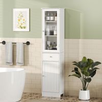 Mobile Colonna Bagno Salvaspazio avec Armoire, Tiroir et Étagères en MDF, 40x27x171.5cm, Blanc