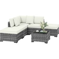 Mobili da Giardino 6pz in Rattan e Acciaio con Divano, Tavolino e Cuscini, Grigio