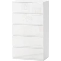 Cassettiera 5 cassetti antiribaltamento bianco lucido legno 55x33x100 cm