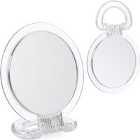 Relaxdays 2 Espejos de Maquillaje con Mango Plegable, Doble Cara, Espejito Cosmético Mesa, Baño, Tocador, Transparente