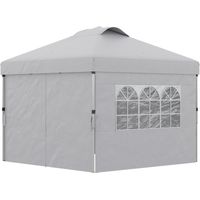 Gazebo Pieghevole 3x3 m Altezza Regolabile 3 Livelli Finestre Borsa Trasporto Grigio Chiaro