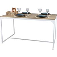 Tavolo da pranzo stile industriale collezione PUEBLO - Colorazione rovere chiaro con piede in metallo bianco, dimensioni 150x80x75 cm