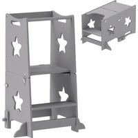 Scala Montessori Convertibile in Set Tavolo e Sedie con Barra di Sicurezza, in Legno, 60x44.5x86 cm, Grigio
