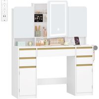 Coiffeuse avec Miroir Triple,avec Prise,Support pour Sèche-Cheveu