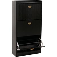 Schuhschrank HHG-571, Schuhkipper Schuhregal 3 Klappen Klappfächer MDF Melamin Metall 117x60x24cm Holzoptik schwarz