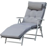 Sdraio da Giardino Pieghevole con Materassino e Cuscino, Schienale con 7 Reclinazioni, 137x63.5x100.5cm, Grigio