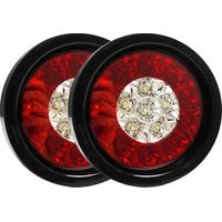 Lot de 2 feux stop arrière ronds à 16 LED avec joint en caoutchouc noir pour voiture, camion et remorque (rouge et blanc, 12 V/24 V universel)