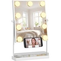 Holly Espejo de Maquillaje con Luz 9 Bombillas LED 3 Colores Interruptor Táctil Soporte para Teléfono Blanco
