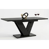 Table à manger extensible DUBLIN Marbre Noir et Noir laqué 120 à 160 cm 6 personnes