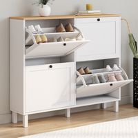 20-par ACHILLE zapatero con 4 puertas blancas y tapa de madera