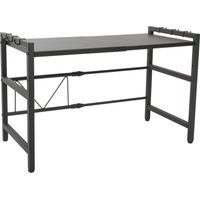 Todeco – Support extensible pour four à micro-ondes – Étagère de rangement cuisine avec 6 crochets – Charge 25 kg – Dimensions réglables 36-60 x 36 x 34,5-44 cm – Noir