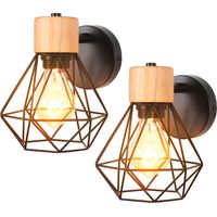 2er Wandlampe Retro aus Holz Eisen Käfig Wandleuchte Drehbare E27 16CM für Flur Wohnzimmer Schlafzimmer Küche Cafét (Schwarz)