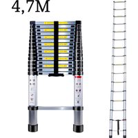 4,7M Teleskopleiter aus Aluminium Höhen Verstellbar, Loftleiter mit Stabilisator, 150 kg/330P Belastbarkeit (Silber)