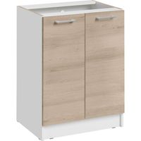 Cuisineandcie – Meuble bas de cuisine 2 portes – Éco chêne naturel – L 60 x H 82 x P 46 cm – Charnières réglables avec amortisseurs