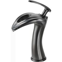 Grifo monomando de baño tipo cascada, grifo mezclador de lavabo de latón con rociador - Gris