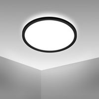 Plafonnier LED ultrafin salle de bain 290mm rond 18W 2400lm 4000K lumière blanche neutre fond lumineux noir lampe plafond IP44 salle de bain cuisine
