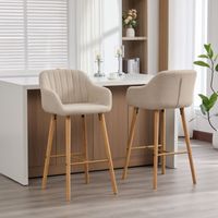 Set di 2 sgabelli da bar 55x58,5x104cm, sgabelli da bar con schienale alto e braccioli, gambe in metallo naturale, stile moderno e minimalista, bar per la famiglia, sala da pranzo, lino beige scuro