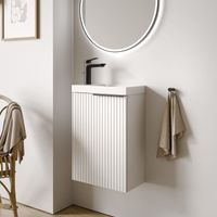 BERNSTEIN - Meuble vasque Blanc mat strié de salle de bain 40x22x55cm (LxPxH) + vasque céramique, Poignée Noir mat - TIM40